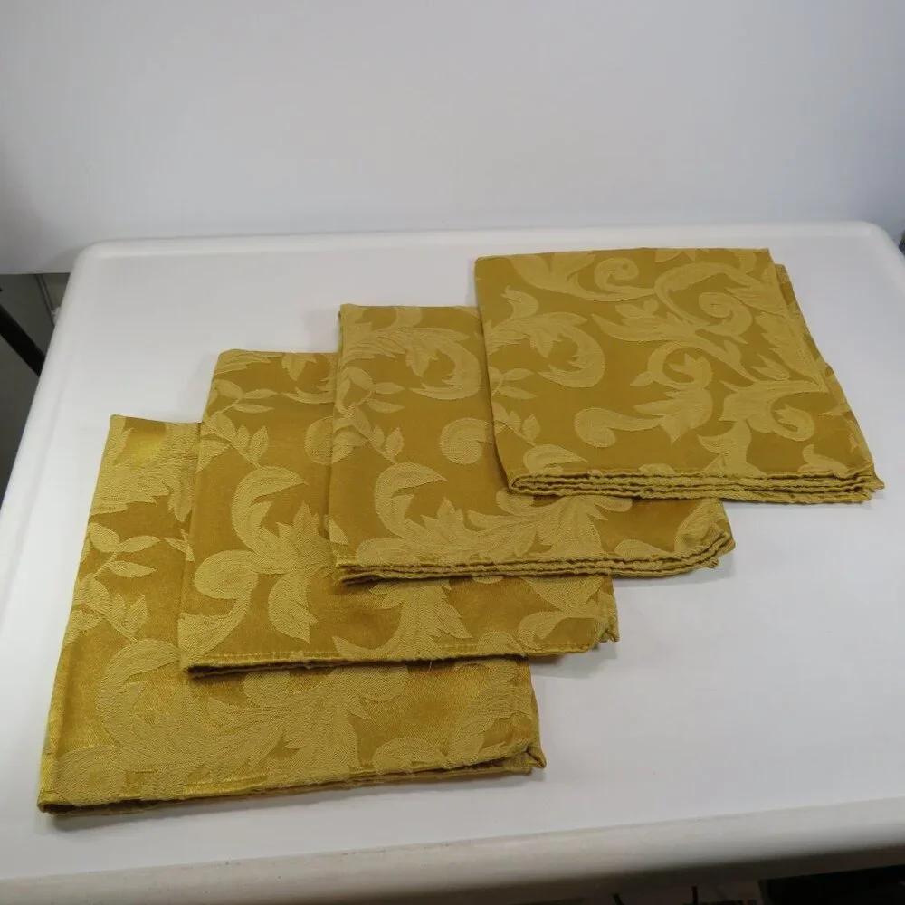 Vintage Rich Gold Jacquard Fabric (4) Dinner Napkins 18x19